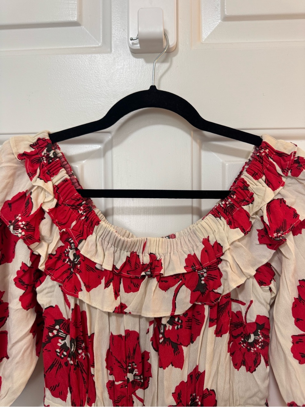 ba&sh Kiara Floral Print Dress Off Shoulder Red Beige Size Small $315 - Picture 6 of 11